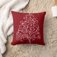 White Christmas Tree on Red Throw Pillow