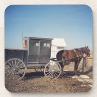 Waiting Amish Horse and Buggy Drink Coaster