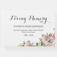 Watercolor Roses Memorial Remembrance Funeral Guest Book