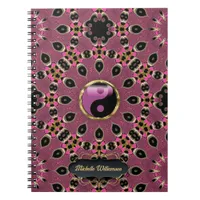 Pink Black Yin Yang Peacock Mandala Custom Notebook