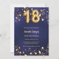 18th birthday navy blue gold stars invitation