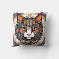 Mystic Boho Feline Mandala Throw Pillow