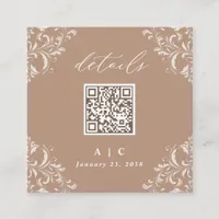 Elegant Beige Taupe QR Code Wedding Details Enclosure Card