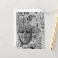 Stone face Abstract Mix Media Collage Black White Postcard