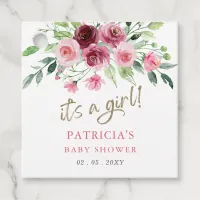 Its a girl Modern Pink Burgundy Floral Baby Shower Favor Tags