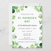 Elegant Green Clover Shamrock St Patricks Day Invitation