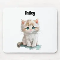 Watercolor Cute Kitten with Blue Eyes  Mouse Pad