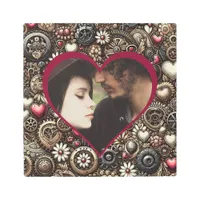 Personalized Steampunk Hearts, Flowers and Gears Metal Print