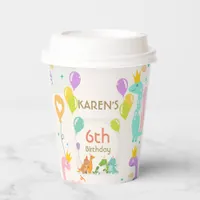 Whimsical Dinosaur Princess Birthday Paper Cups