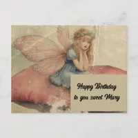  Adorable Fairy Vintage Grunge Birthday Postcard