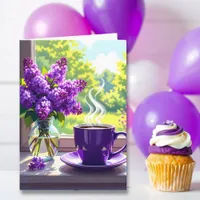 Pretty Purple Lilacs and Coffee Happy Birthday Mom Card