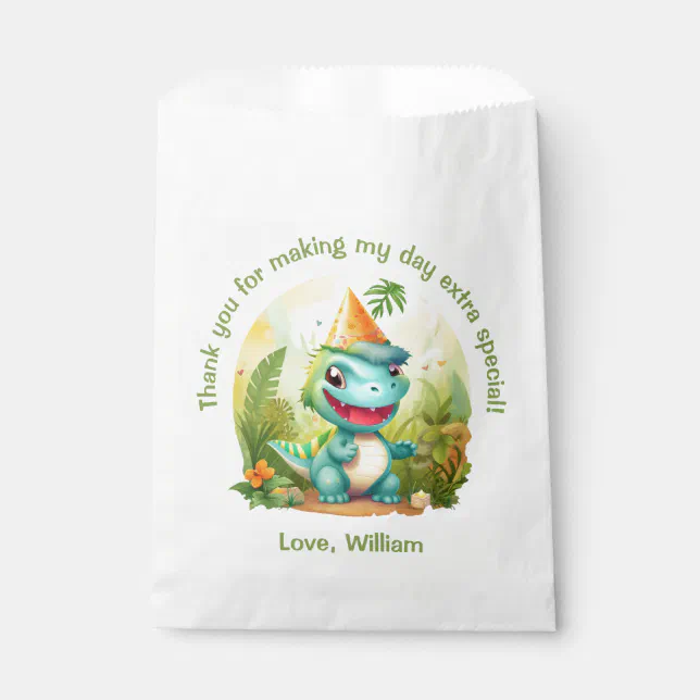 Cute Dinosaur Tropical Forest | Dino Kids Birthday Favor Bag