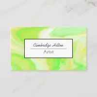 Lime Green and Yellow Marble Abstract Fluid Art   Business Card