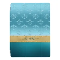 Turquoise Gold Glitter Elegant Glam Personalized iPad Pro Cover