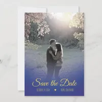 Midnight Blue and Yellow Save the Date Card