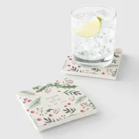 Holly Berries Christmas Winter Wedding Stone Coaster