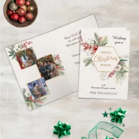 Watercolor Winter Flowers White 3 Photos Christmas Card