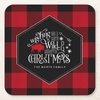 Wild Wonderful Christmas Red Buffalo Plaid ID604 Square Paper Coaster