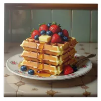 Waffles with Strawberries and Blueberries Ceramic Tile