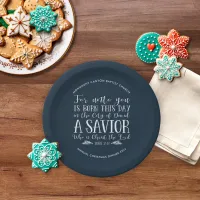 Personalized Christmas Bible Verse Typography Blue Paper Plates