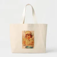 Vintage Girl With Dove and Ads Large Tote Bag