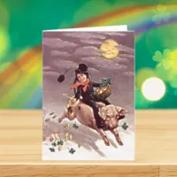 Vintage St Patrick's Day Boy Riding a Pig Card