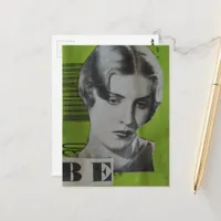 Retro Woman Be on Green Mixed Media Collage Postcard