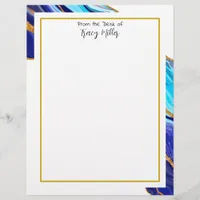 Personalized Fancy Blue and Gold Marble  Letterhead