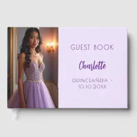 Lavender violet photo Quinceanera Guest Book