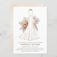 Boho Pampas Glitter Wedding Dress Bridal Shower Invitation