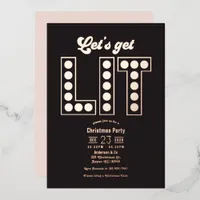 Blush Noir Let's Get Lit Retro Christmas Party Foil Invitation