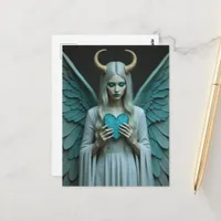 Good and Evil holding a turquoise heart  Postcard