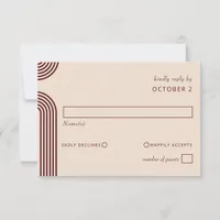 Burgundy Rustic Boho Arched Modern Wedding RSVP Card