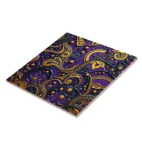 Beautiful Purple Black Gold Floral Abstract Ceramic Tile