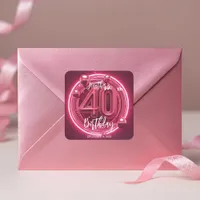 Vibrant Pink Neon 40th Birthday Celebration Square Sticker