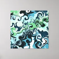 Dark Blue, Sage Green,  Abstract Fluid   Canvas Print