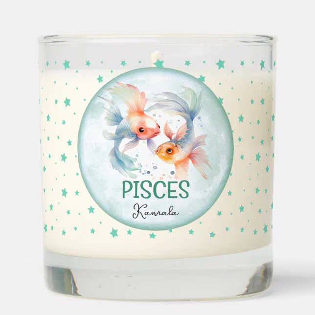 Cute Watercolor Illustration Pisces Zodiac Name Scented Candle