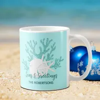 Coastal Christmas Beach Seas and Greetings Coffee Mug