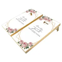 Pink Floral Wed Elegant Gold Glitter Geometric Cor Cornhole Set