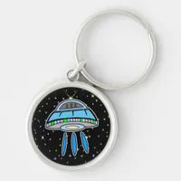 Blue UFO with Starry night Outer Space   Keychain