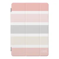 Modern Pink Gray and Cream Wide Stripes Monogram iPad Pro Cover