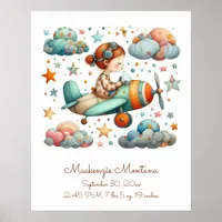 Personalized Unique Nursery Art Child Flying Plane Poster