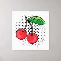 Popart Red Cherries on Halftone Dots Canvas Print