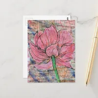 Pink Flower Mixed Media Collage Postcard