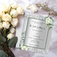 Silver white floral civil wedding invitation