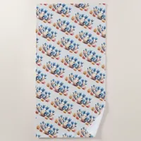 Funny Colorful Dancing Nudibranchs and Corals Beach Towel