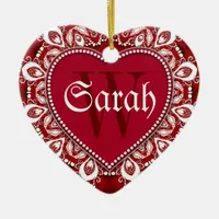 White Red Heart Name Door Signs Ornament