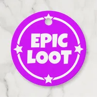 Epic Loot Gamer Neon Purple Star Text Slogan Favor Tags