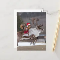 Santa Squirrel Riding a Reindeer Postcard