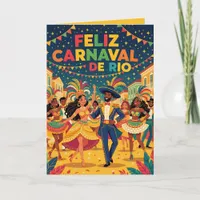 Feliz Carnaval de Rio Colorful Dancers Celebration Card